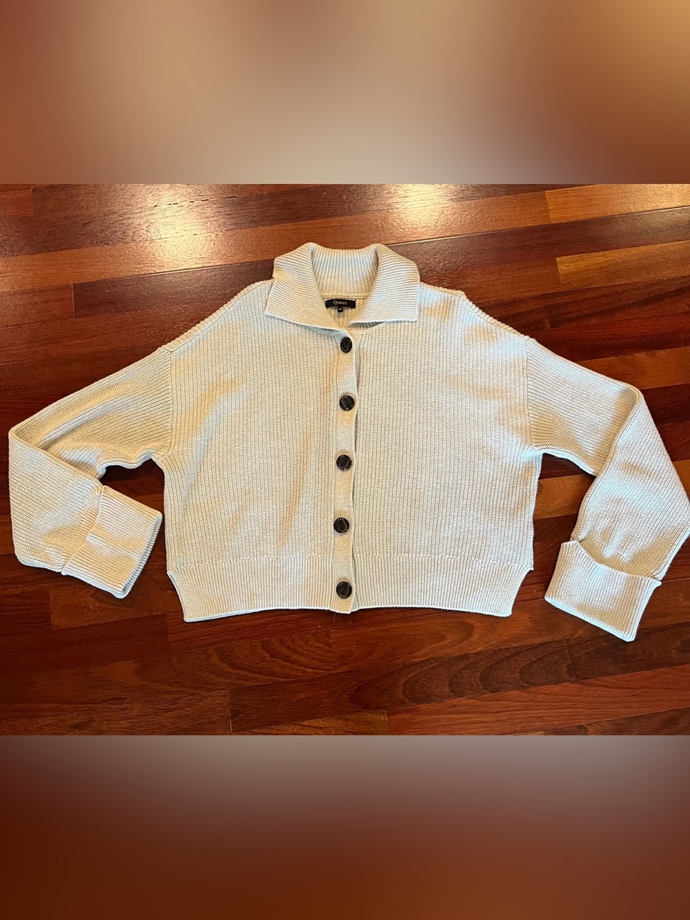 Quince Fisherman Collared Organic Cotton Collared Cardigan Speckled Medium